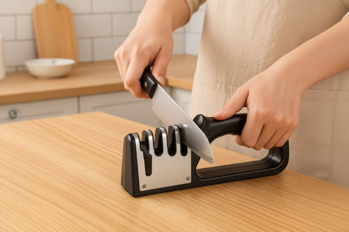 Aiguiseur couteau femme aiguise son couteau