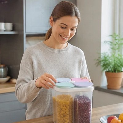 Boite de conservation alimentaire la dame met son beau couvercle