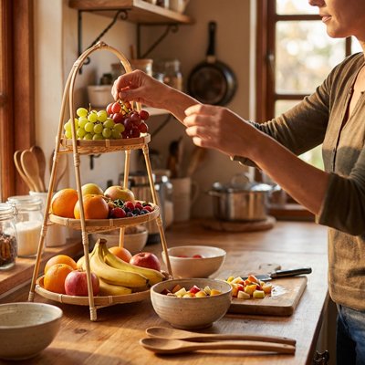 Corbeille a fruits prend peut de place sur comptoir .
