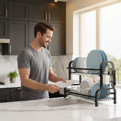 Egouttoir vaisselle  optimise l'espace vertical pour un rangement compact et organisé