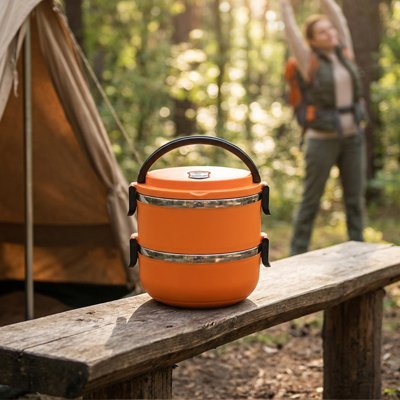 Lunch box boite orange double repas camping