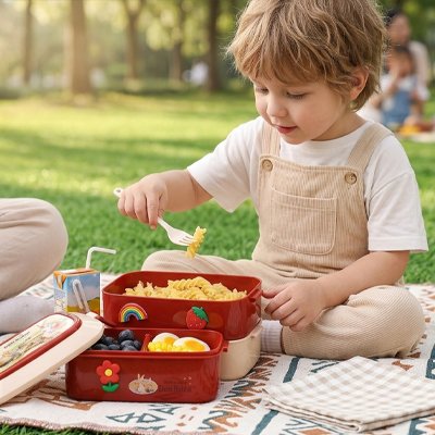 Lunch box enfant en pique-nique  tout est séparés