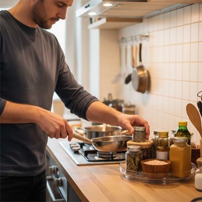Plateau tournant​ homme cuisinant