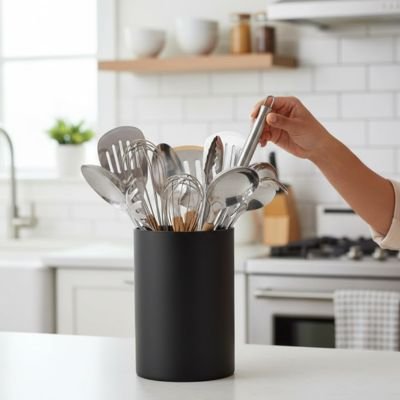 Pot ustensiles cuisine Cylindre en finition noir mat 