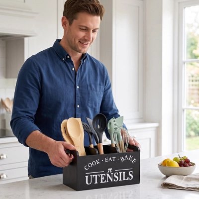 Pot ustensiles Cuisine homme qui transporte ses ustensiles 