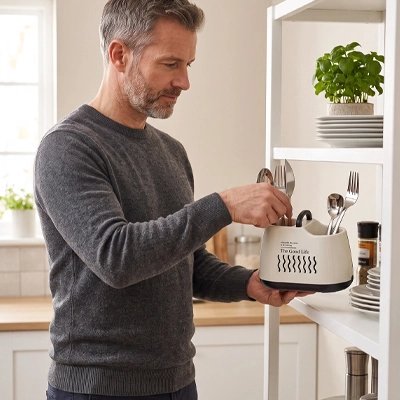 Pot ustensiles Cuisine l`homme se prend des ustensiles