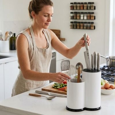 Pot ustensiles Cuisine Proposé en noir élégant ou blanc épuré