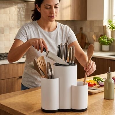 Pot ustensiles Cuisine structure composée de trois cylindres 