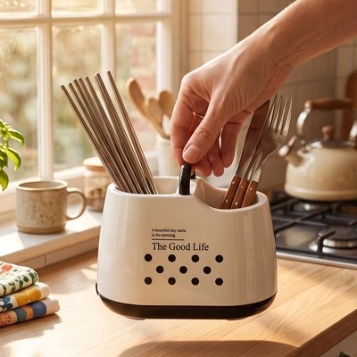 Pot ustensiles Cuisine una main dépose des ustensiles