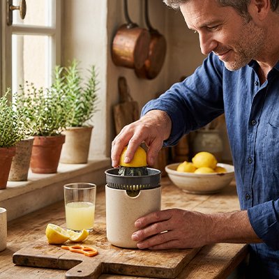 Presse agrumes un homme presse des citrons