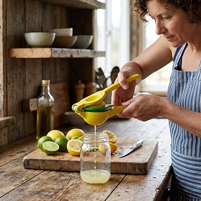 Presse agrumes une dame presse ses citrons dans un pot 
