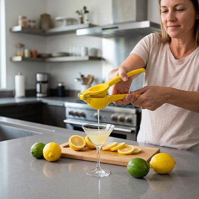 Presse agrumes une dame se prépare un cocktail 