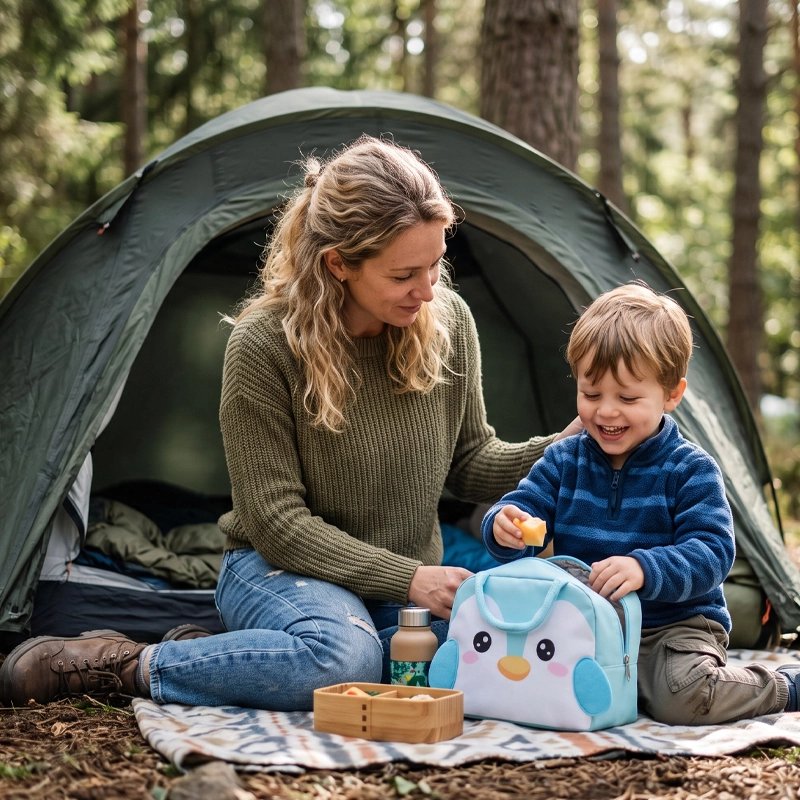 Sac isotherme famille camping avec sac pinguins
