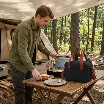 Sac isotherme homme en camping avec sac noir